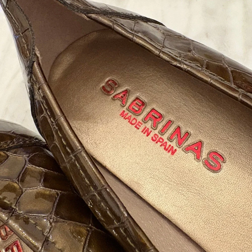 Sabrinas Brown Croc Embossed Ballet Flats Bow Detail Comfort Shoes‎ EU 40 Spain
